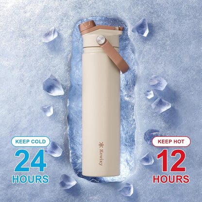 KEWIXY 32 oz Insulated Water Bottle with Straw, Bow Water Bottle Stainless Steel with Flip Straw and Handle, Leak Proof, Metal, Reusable, Wide Mouth, for Travel, Gym and School (Breeze Blue Bow)
