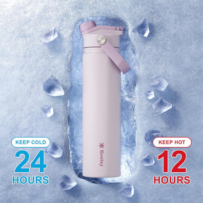 KEWIXY 32 oz Insulated Water Bottle with Straw, Bow Water Bottle Stainless Steel with Flip Straw and Handle, Leak Proof, Metal, Reusable, Wide Mouth, for Travel, Gym and School (Breeze Blue Bow)