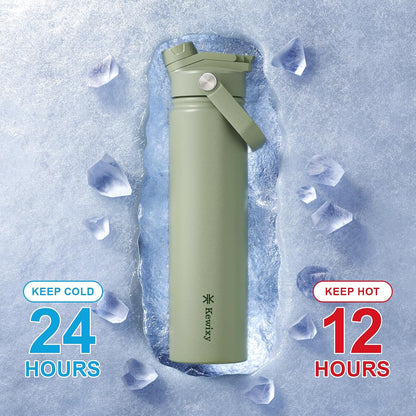 KEWIXY 32 oz Insulated Water Bottle with Straw, Bow Water Bottle Stainless Steel with Flip Straw and Handle, Leak Proof, Metal, Reusable, Wide Mouth, for Travel, Gym and School (Breeze Blue Bow)