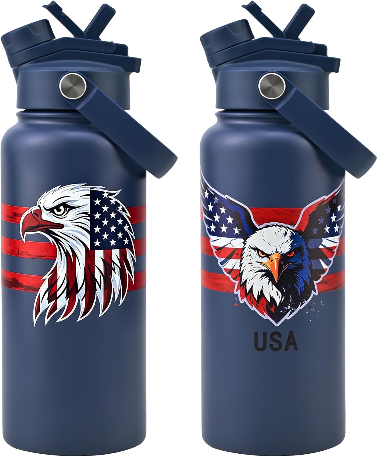 KEWIXY 32 oz Insulated Water Bottle with Straw, Bow Water Bottle Stainless Steel with Flip Straw and Handle, Leak Proof, Metal, Reusable, Wide Mouth, for Travel, Gym and School (Breeze Blue Bow)