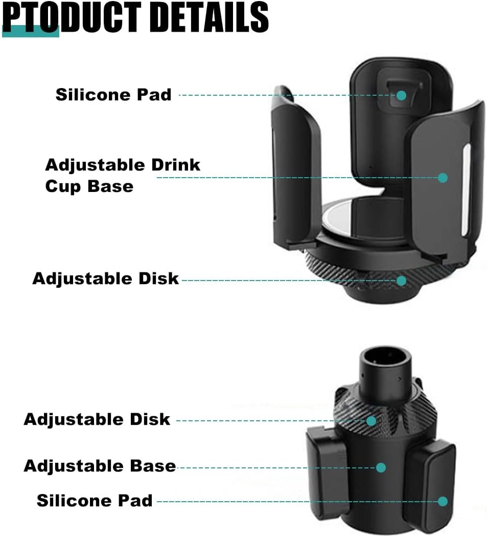 Car Cup Holder Expander, All Purpose Cup Holder Adapter with Adjustable Base, Auto Cup Organizer Expander Holder Compatible with 3.04" to 5.25" Bottles, Mugs, Drinks, Foods (1 PC)