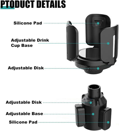 Car Cup Holder Expander, All Purpose Cup Holder Adapter with Adjustable Base, Auto Cup Organizer Expander Holder Compatible with 3.04" to 5.25" Bottles, Mugs, Drinks, Foods (1 PC)