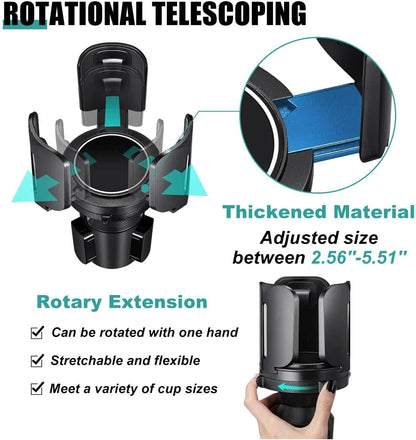 Car Cup Holder Expander, All Purpose Cup Holder Adapter with Adjustable Base, Auto Cup Organizer Expander Holder Compatible with 3.04" to 5.25" Bottles, Mugs, Drinks, Foods (1 PC)
