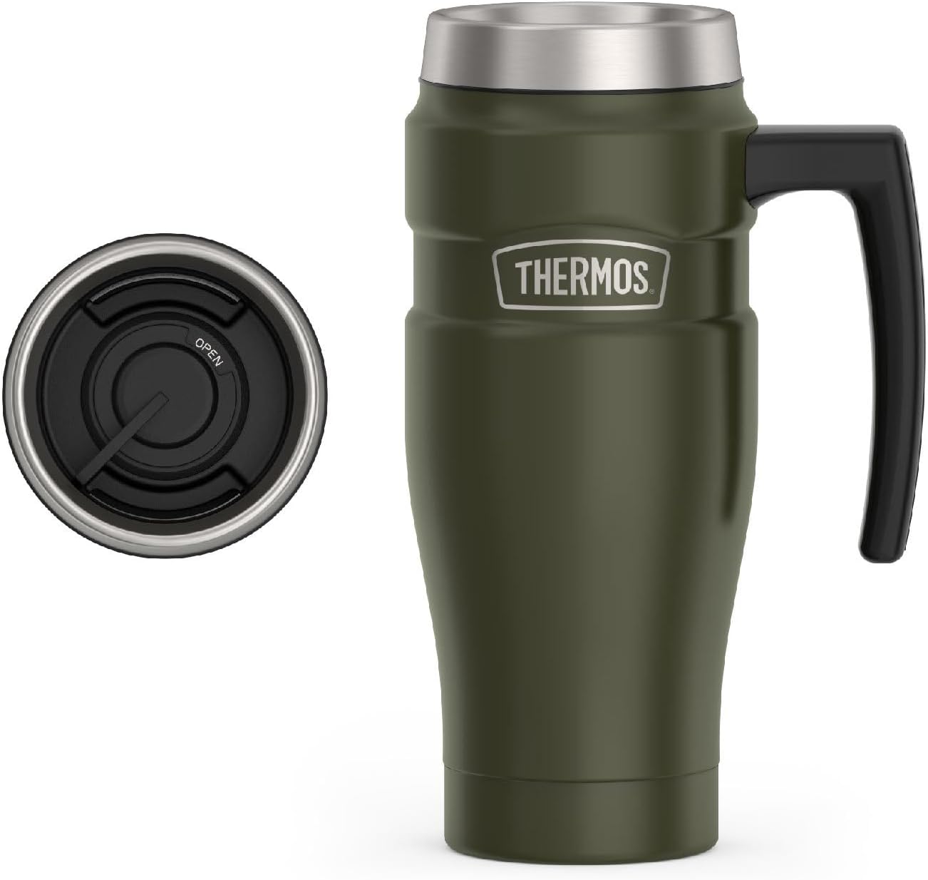 Stainless King Travel Mug with Handle, 16oz, Matte Steel | Vacuum-Insulated Travel Mug with Handle for Hot & Cold Drinks, Stainless Steel Coffee Mug with Lid for Commuting