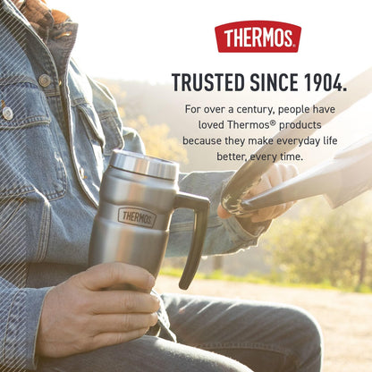 Stainless King Travel Mug with Handle, 16oz, Matte Steel | Vacuum-Insulated Travel Mug with Handle for Hot & Cold Drinks, Stainless Steel Coffee Mug with Lid for Commuting