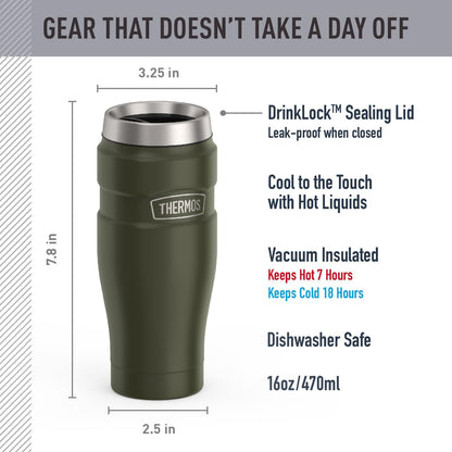 Stainless King Travel Mug with Handle, 16oz, Matte Steel | Vacuum-Insulated Travel Mug with Handle for Hot & Cold Drinks, Stainless Steel Coffee Mug with Lid for Commuting