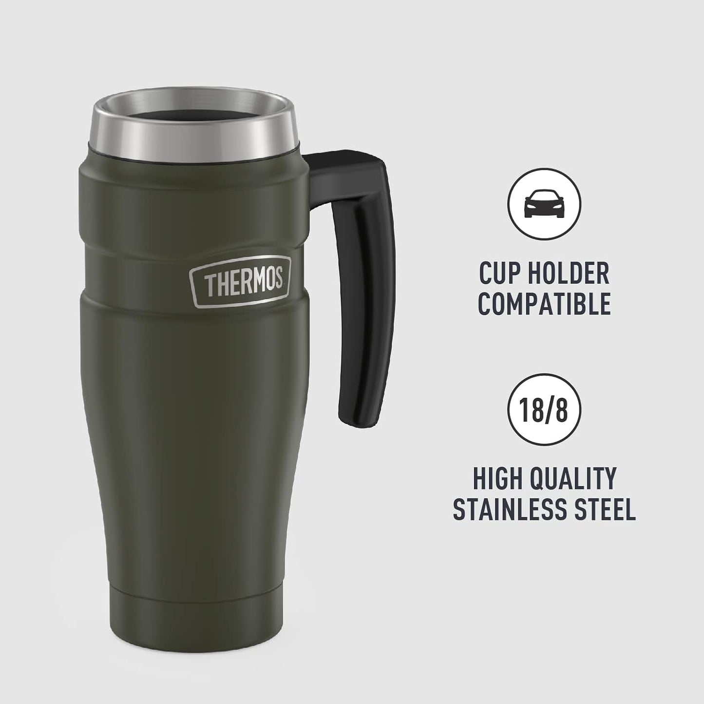 Stainless King Travel Mug with Handle, 16oz, Matte Steel | Vacuum-Insulated Travel Mug with Handle for Hot & Cold Drinks, Stainless Steel Coffee Mug with Lid for Commuting