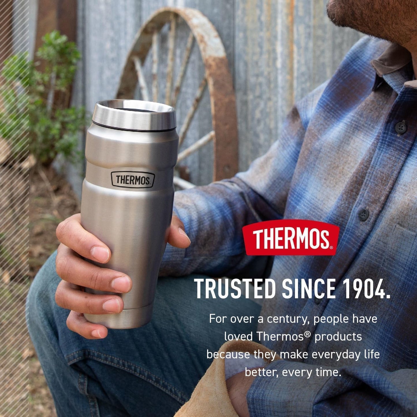 Stainless King Travel Mug with Handle, 16oz, Matte Steel | Vacuum-Insulated Travel Mug with Handle for Hot & Cold Drinks, Stainless Steel Coffee Mug with Lid for Commuting