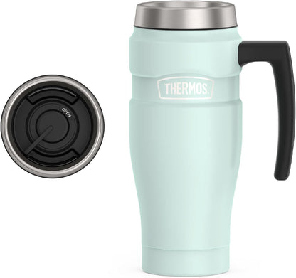 Stainless King Travel Mug with Handle, 16oz, Matte Steel | Vacuum-Insulated Travel Mug with Handle for Hot & Cold Drinks, Stainless Steel Coffee Mug with Lid for Commuting