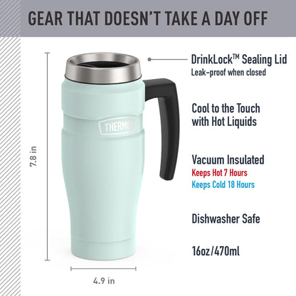 Stainless King Travel Mug with Handle, 16oz, Matte Steel | Vacuum-Insulated Travel Mug with Handle for Hot & Cold Drinks, Stainless Steel Coffee Mug with Lid for Commuting