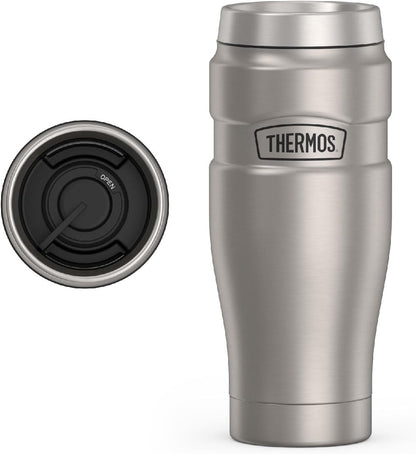 Stainless King Travel Mug with Handle, 16oz, Matte Steel | Vacuum-Insulated Travel Mug with Handle for Hot & Cold Drinks, Stainless Steel Coffee Mug with Lid for Commuting