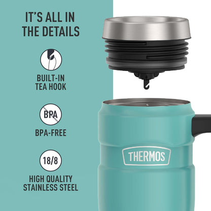 Stainless King Travel Mug with Handle, 16oz, Matte Steel | Vacuum-Insulated Travel Mug with Handle for Hot & Cold Drinks, Stainless Steel Coffee Mug with Lid for Commuting