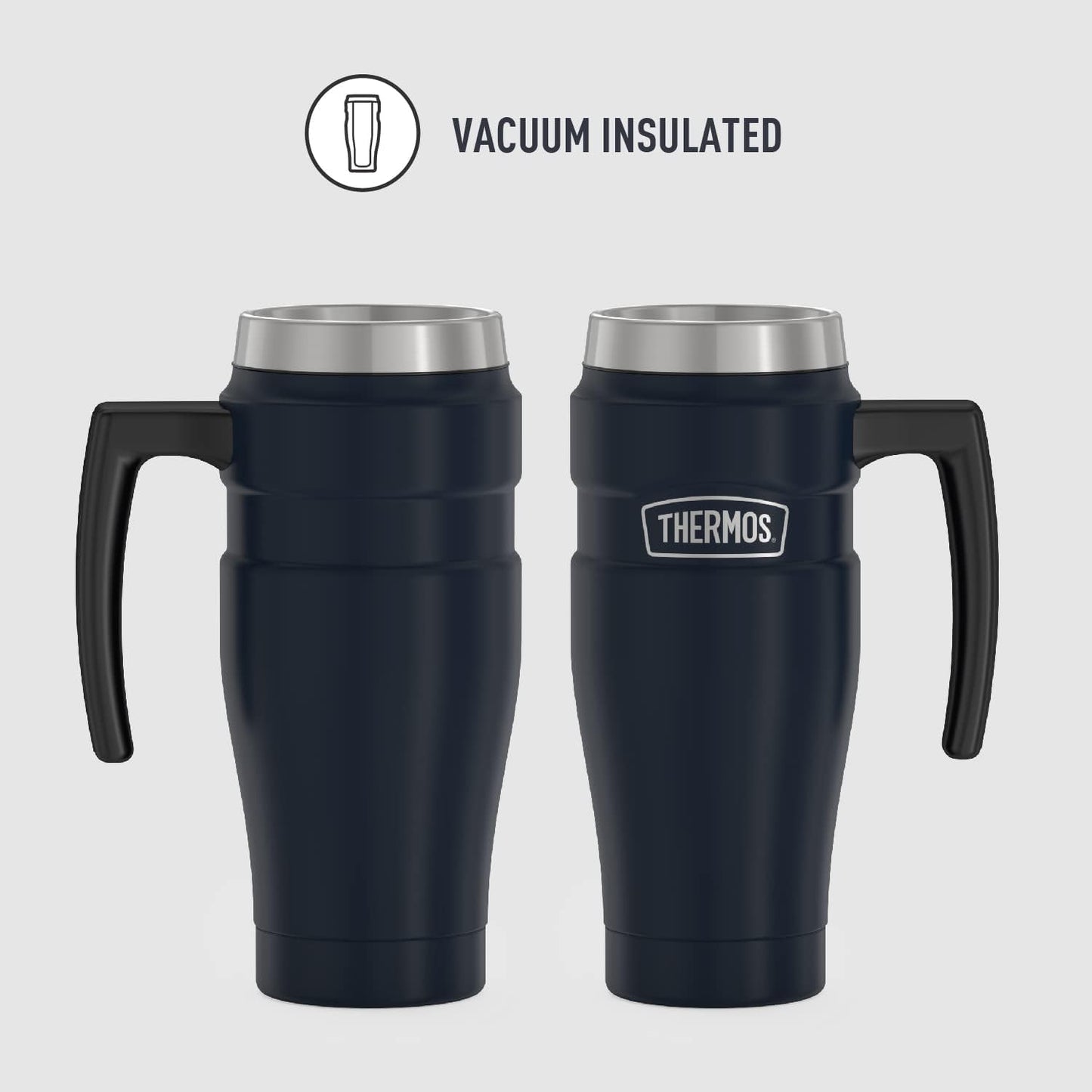 Stainless King Travel Mug with Handle, 16oz, Matte Steel | Vacuum-Insulated Travel Mug with Handle for Hot & Cold Drinks, Stainless Steel Coffee Mug with Lid for Commuting