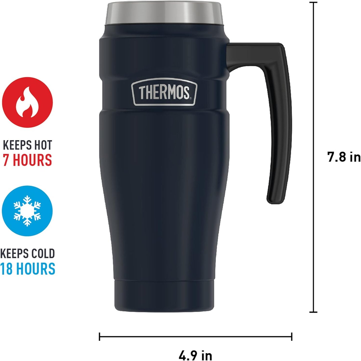 Stainless King Travel Mug with Handle, 16oz, Matte Steel | Vacuum-Insulated Travel Mug with Handle for Hot & Cold Drinks, Stainless Steel Coffee Mug with Lid for Commuting