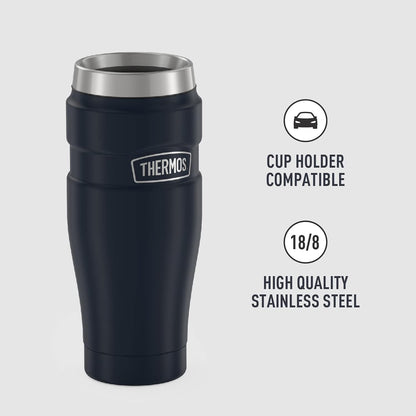 Stainless King Travel Mug with Handle, 16oz, Matte Steel | Vacuum-Insulated Travel Mug with Handle for Hot & Cold Drinks, Stainless Steel Coffee Mug with Lid for Commuting