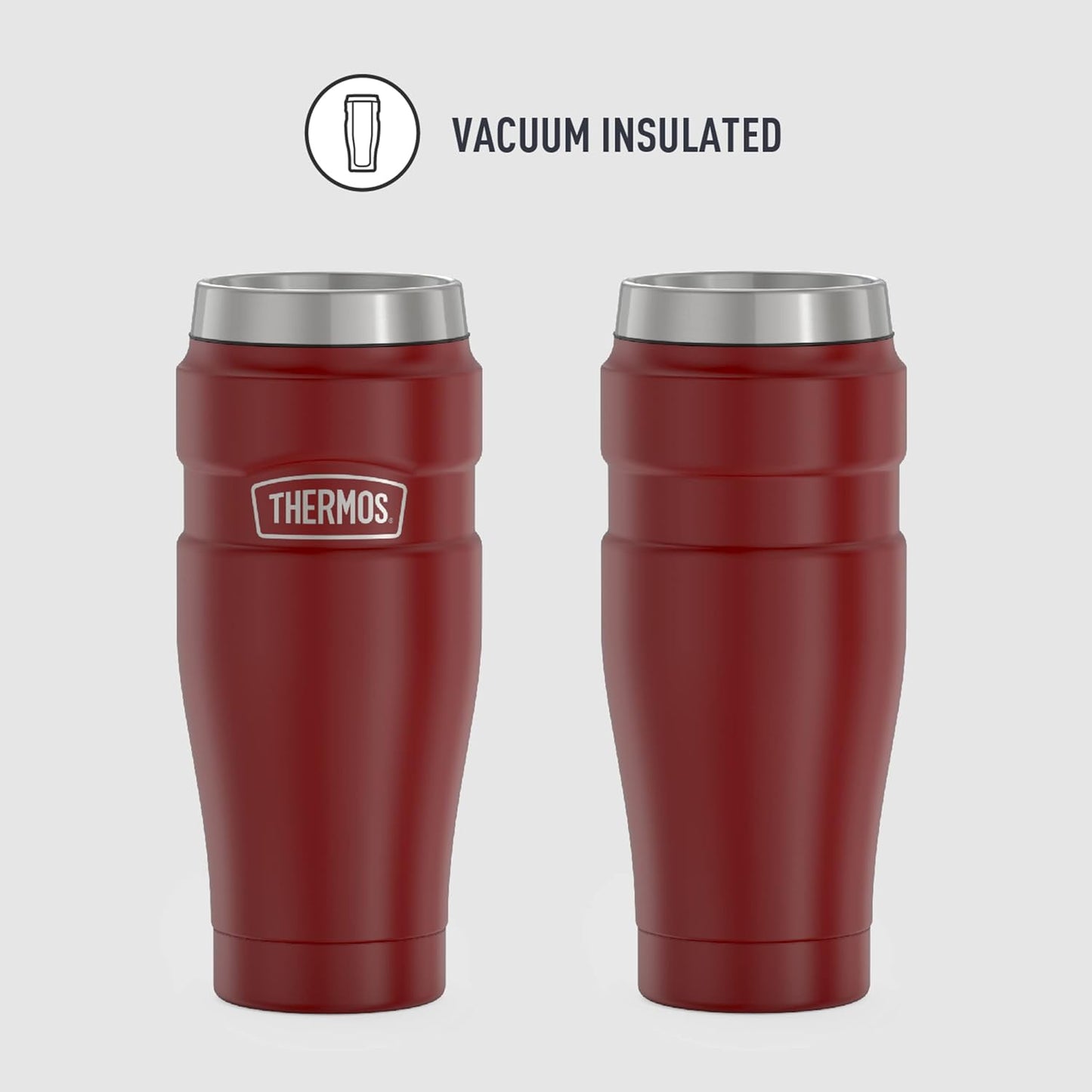 Stainless King Travel Mug with Handle, 16oz, Matte Steel | Vacuum-Insulated Travel Mug with Handle for Hot & Cold Drinks, Stainless Steel Coffee Mug with Lid for Commuting