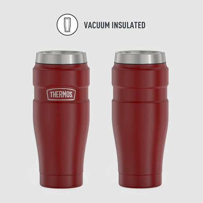 Stainless King Travel Mug with Handle, 16oz, Matte Steel | Vacuum-Insulated Travel Mug with Handle for Hot & Cold Drinks, Stainless Steel Coffee Mug with Lid for Commuting