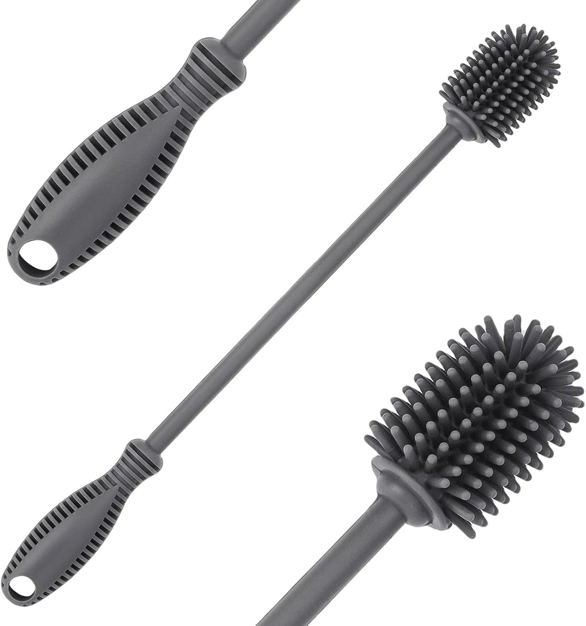 Silicone Bottle Brush with Long Handle, 12.5" Bottle Cleaning Brush, Gray