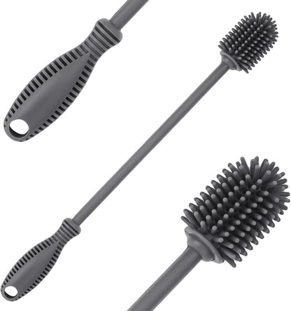 Silicone Bottle Brush with Long Handle, 12.5" Bottle Cleaning Brush, Gray