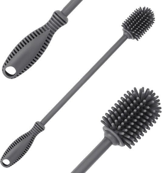 Silicone Bottle Brush with Long Handle, 12.5" Bottle Cleaning Brush, Gray