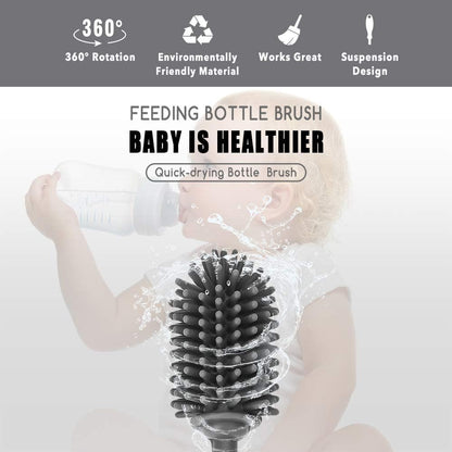 Silicone Bottle Brush with Long Handle, 12.5" Bottle Cleaning Brush, Gray