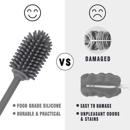 Silicone Bottle Brush with Long Handle, 12.5" Bottle Cleaning Brush, Gray