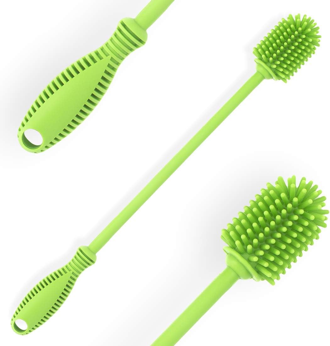 Silicone Bottle Brush with Long Handle, 12.5" Bottle Cleaning Brush, Gray