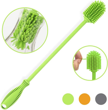 Silicone Bottle Brush with Long Handle, 12.5" Bottle Cleaning Brush, Gray