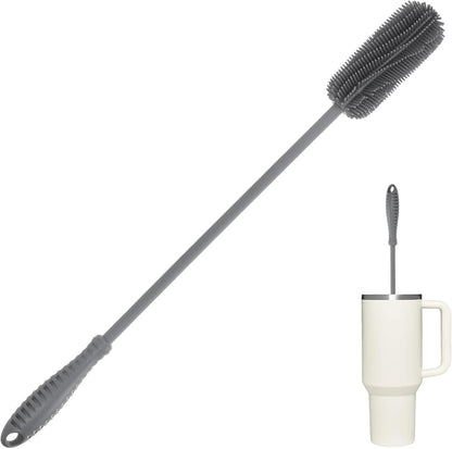 Silicone Bottle Brush with Long Handle, 12.5" Bottle Cleaning Brush, Gray