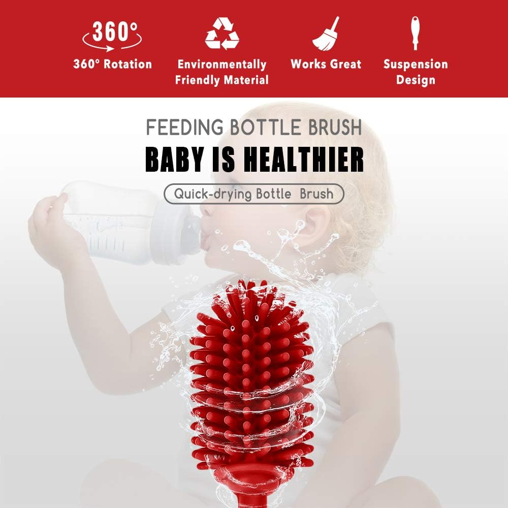 Silicone Bottle Brush with Long Handle, 12.5" Bottle Cleaning Brush, Gray