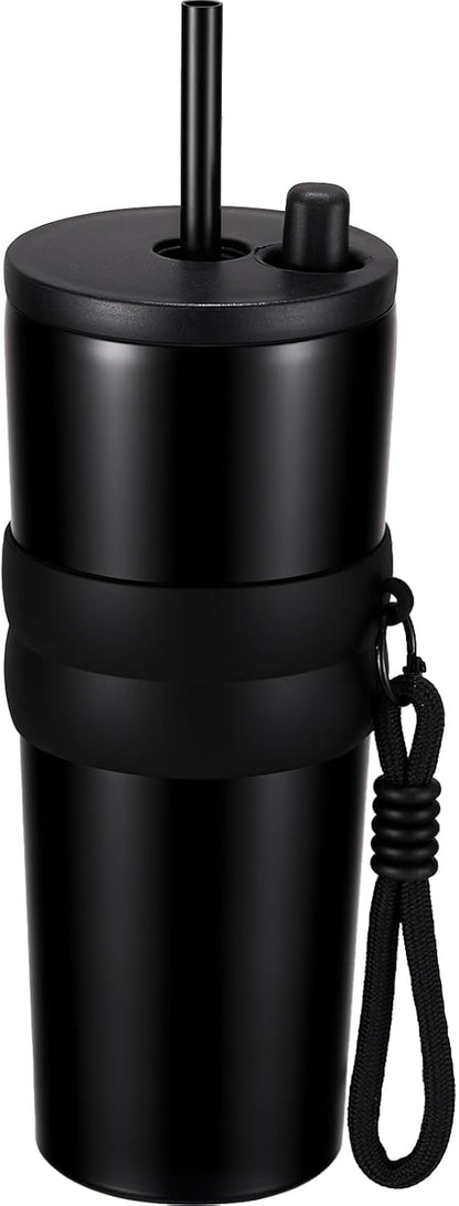 Spill Proof Tumbler with Straw, Slim Stainless Steel Water Bottle | 20oz; Leak-proof lid and retractable straw carry coffee for travel; vacuum-insulated design; For standard car cup holders.
