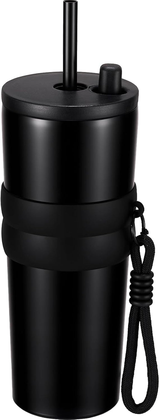 Spill Proof Tumbler with Straw, Slim Stainless Steel Water Bottle | 20oz; Leak-proof lid and retractable straw carry coffee for travel; vacuum-insulated design; For standard car cup holders.