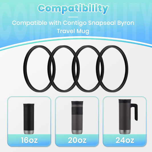 4pcs Gaskets Compatible with Contigo SNAPSEAL Byron Travel Mug