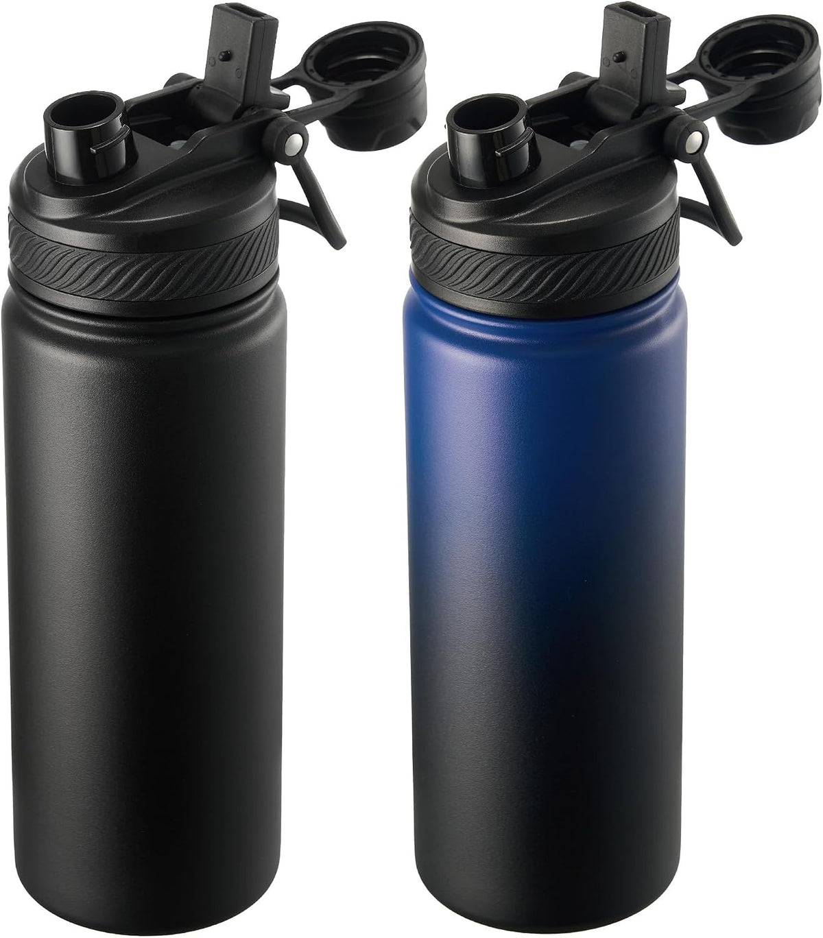 18 oz Insulated Water Bottle, 2-in-1 Straw and Spout Lid Stainless Steel Thermos, Leak-Proof, Double Wall Vacuum Flask, Keep Cold 24H for Outdoor, Sports, Travel, School (Black)