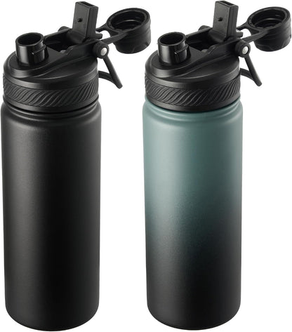 18 oz Insulated Water Bottle, 2-in-1 Straw and Spout Lid Stainless Steel Thermos, Leak-Proof, Double Wall Vacuum Flask, Keep Cold 24H for Outdoor, Sports, Travel, School (Black)