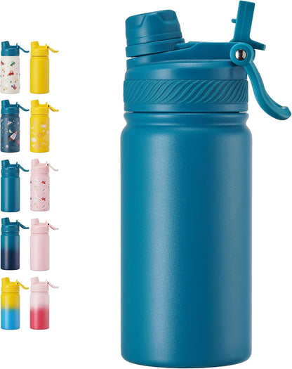 18 oz Insulated Water Bottle, 2-in-1 Straw and Spout Lid Stainless Steel Thermos, Leak-Proof, Double Wall Vacuum Flask, Keep Cold 24H for Outdoor, Sports, Travel, School (Black)