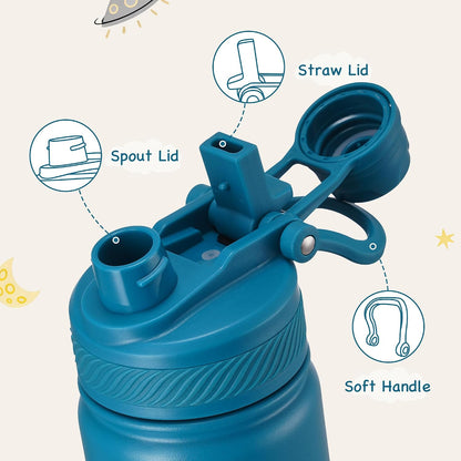 18 oz Insulated Water Bottle, 2-in-1 Straw and Spout Lid Stainless Steel Thermos, Leak-Proof, Double Wall Vacuum Flask, Keep Cold 24H for Outdoor, Sports, Travel, School (Black)
