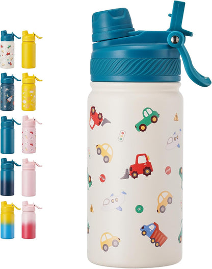 18 oz Insulated Water Bottle, 2-in-1 Straw and Spout Lid Stainless Steel Thermos, Leak-Proof, Double Wall Vacuum Flask, Keep Cold 24H for Outdoor, Sports, Travel, School (Black)