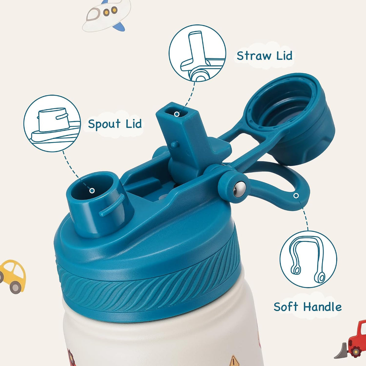 18 oz Insulated Water Bottle, 2-in-1 Straw and Spout Lid Stainless Steel Thermos, Leak-Proof, Double Wall Vacuum Flask, Keep Cold 24H for Outdoor, Sports, Travel, School (Black)