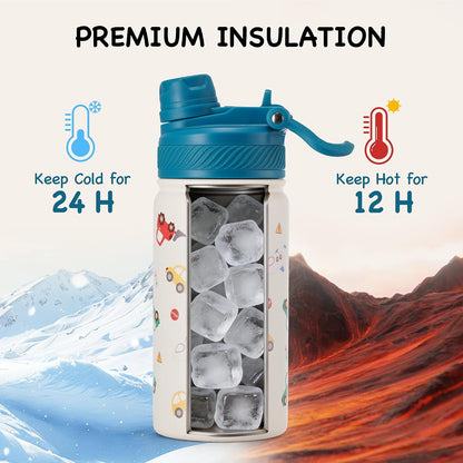 18 oz Insulated Water Bottle, 2-in-1 Straw and Spout Lid Stainless Steel Thermos, Leak-Proof, Double Wall Vacuum Flask, Keep Cold 24H for Outdoor, Sports, Travel, School (Black)