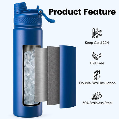 18 oz Insulated Water Bottle, 2-in-1 Straw and Spout Lid Stainless Steel Thermos, Leak-Proof, Double Wall Vacuum Flask, Keep Cold 24H for Outdoor, Sports, Travel, School (Black)