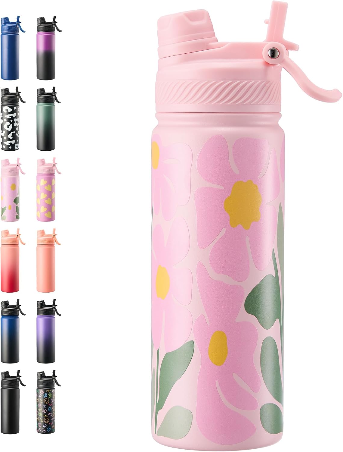 18 oz Insulated Water Bottle, 2-in-1 Straw and Spout Lid Stainless Steel Thermos, Leak-Proof, Double Wall Vacuum Flask, Keep Cold 24H for Outdoor, Sports, Travel, School (Black)