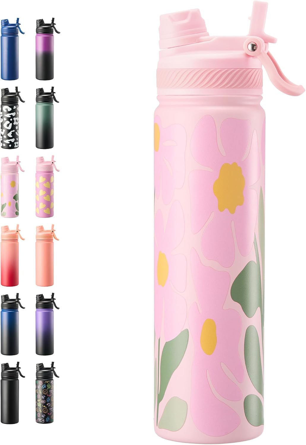 18 oz Insulated Water Bottle, 2-in-1 Straw and Spout Lid Stainless Steel Thermos, Leak-Proof, Double Wall Vacuum Flask, Keep Cold 24H for Outdoor, Sports, Travel, School (Black)