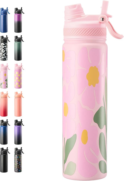 18 oz Insulated Water Bottle, 2-in-1 Straw and Spout Lid Stainless Steel Thermos, Leak-Proof, Double Wall Vacuum Flask, Keep Cold 24H for Outdoor, Sports, Travel, School (Black)