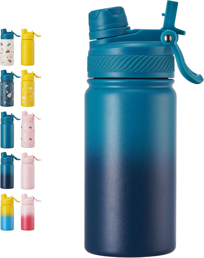 18 oz Insulated Water Bottle, 2-in-1 Straw and Spout Lid Stainless Steel Thermos, Leak-Proof, Double Wall Vacuum Flask, Keep Cold 24H for Outdoor, Sports, Travel, School (Black)