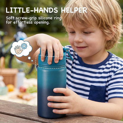 18 oz Insulated Water Bottle, 2-in-1 Straw and Spout Lid Stainless Steel Thermos, Leak-Proof, Double Wall Vacuum Flask, Keep Cold 24H for Outdoor, Sports, Travel, School (Black)