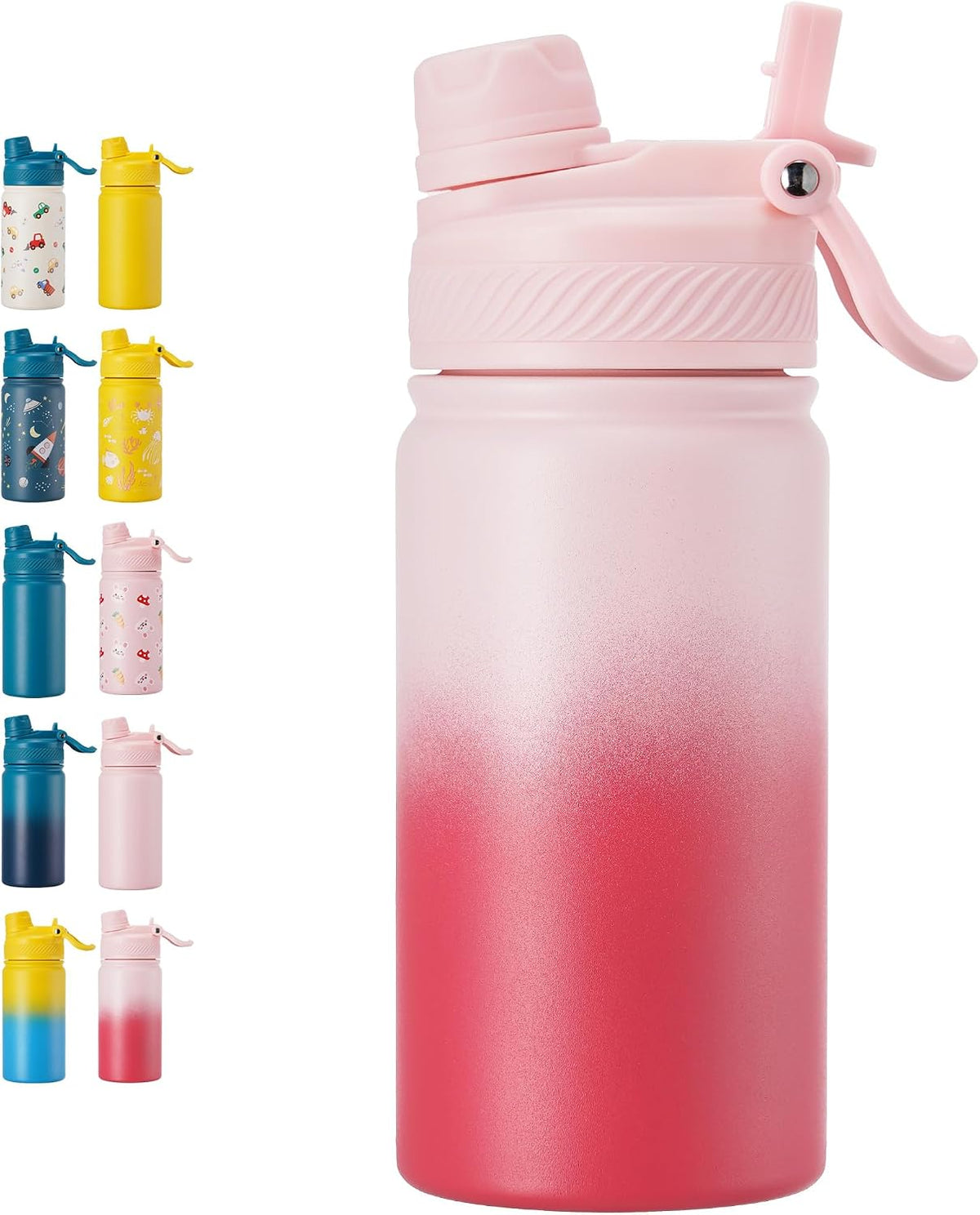 18 oz Insulated Water Bottle, 2-in-1 Straw and Spout Lid Stainless Steel Thermos, Leak-Proof, Double Wall Vacuum Flask, Keep Cold 24H for Outdoor, Sports, Travel, School (Black)