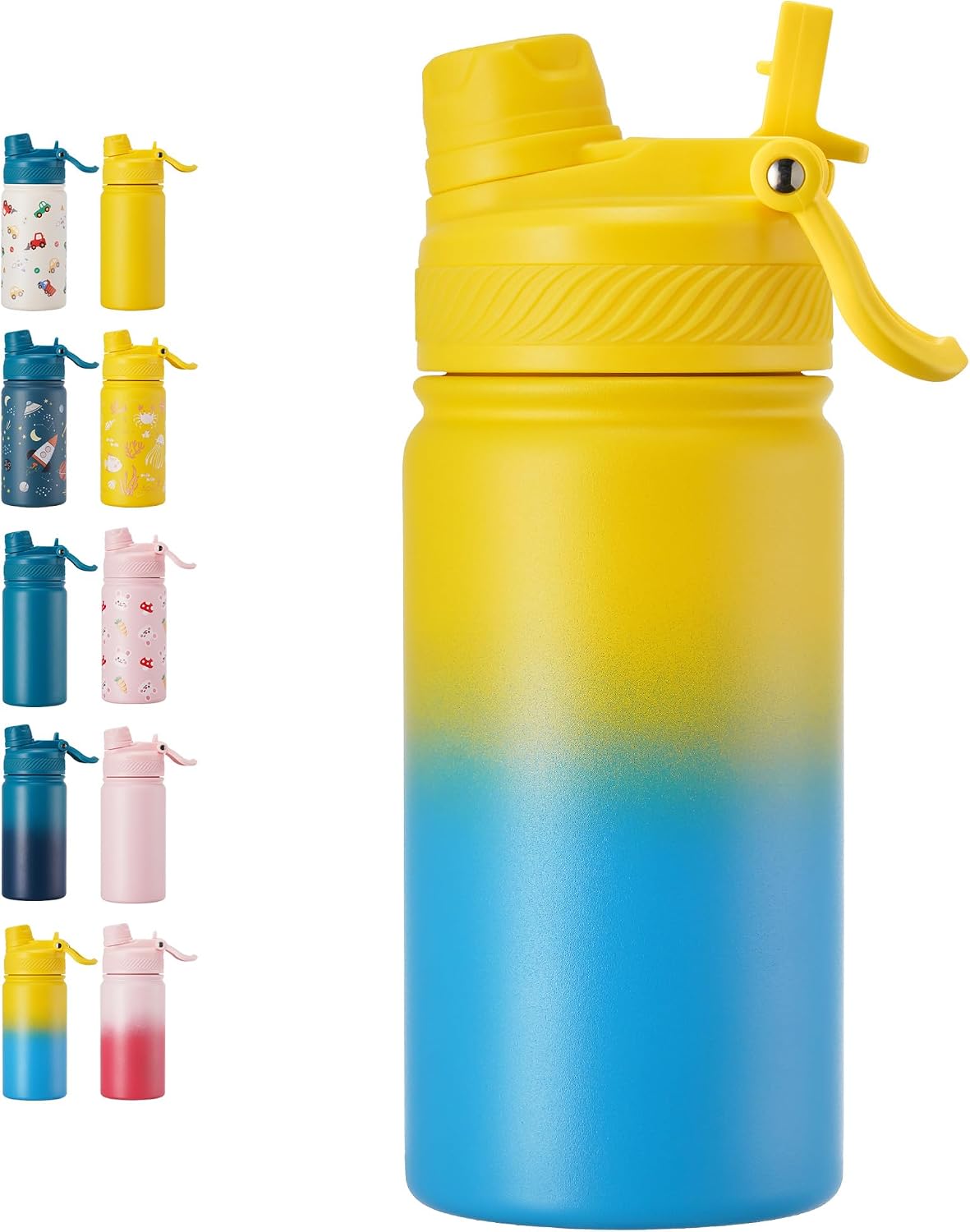18 oz Insulated Water Bottle, 2-in-1 Straw and Spout Lid Stainless Steel Thermos, Leak-Proof, Double Wall Vacuum Flask, Keep Cold 24H for Outdoor, Sports, Travel, School (Black)
