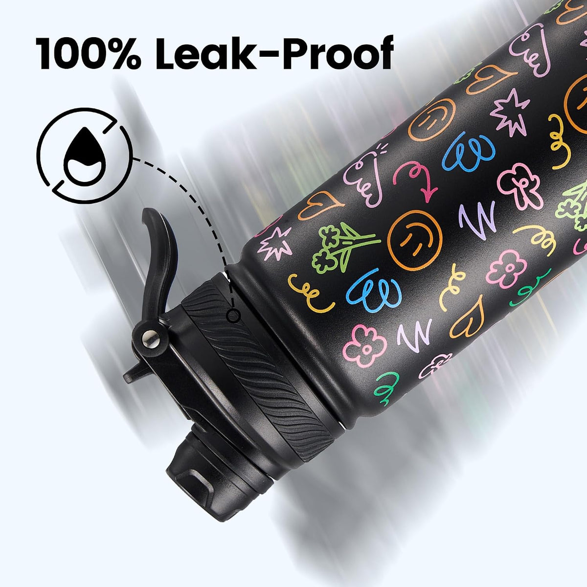 18 oz Insulated Water Bottle, 2-in-1 Straw and Spout Lid Stainless Steel Thermos, Leak-Proof, Double Wall Vacuum Flask, Keep Cold 24H for Outdoor, Sports, Travel, School (Black)