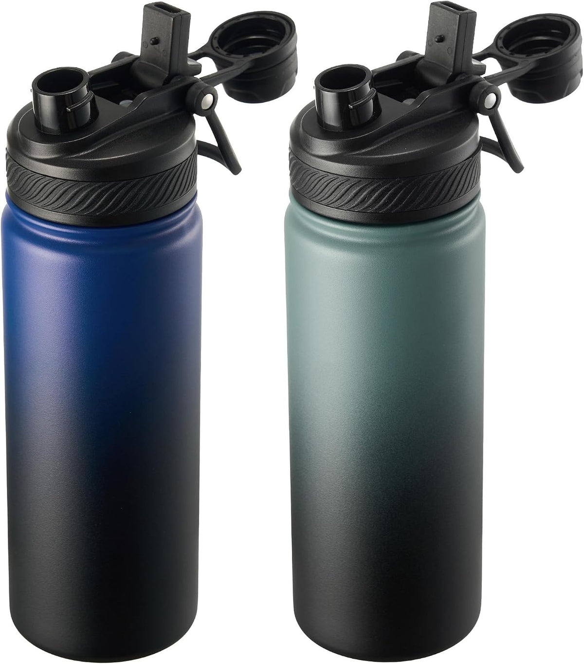 18 oz Insulated Water Bottle, 2-in-1 Straw and Spout Lid Stainless Steel Thermos, Leak-Proof, Double Wall Vacuum Flask, Keep Cold 24H for Outdoor, Sports, Travel, School (Black)